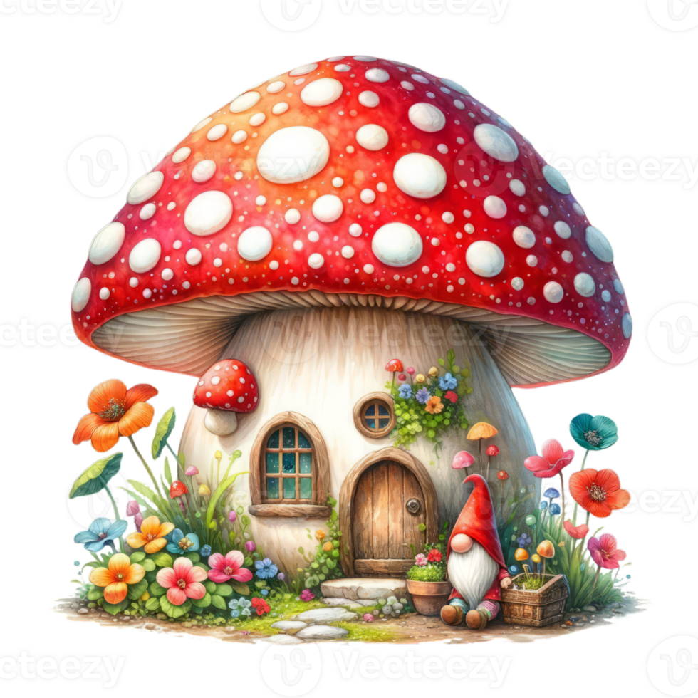 AI generated Cute Gnome House In a Watercolor Style png