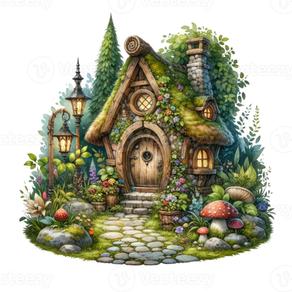 AI generated Cute Gnome House In a Watercolor Style png