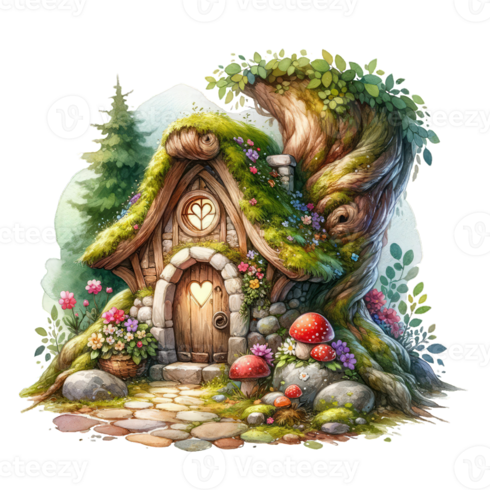 AI generated Cute Gnome House In a Watercolor Style png