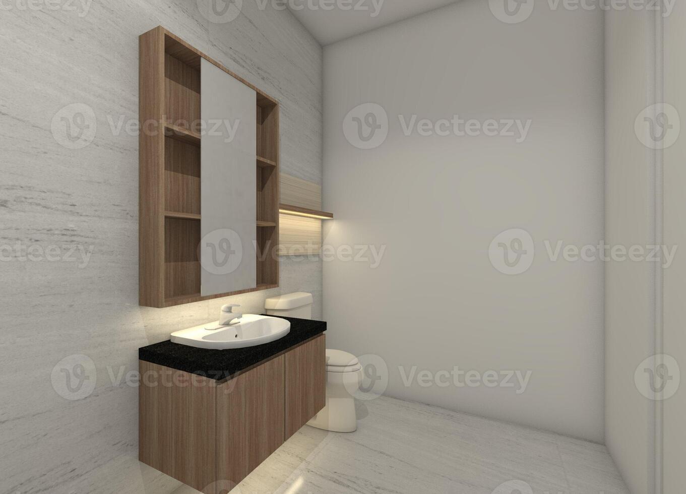 Wooden Sink Cabinet with Mirror Box Storage for Interior Bathroom photo