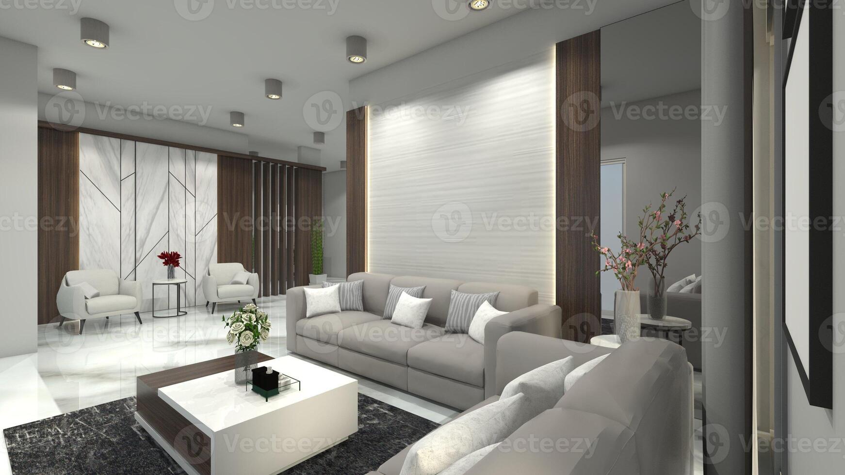 Living Room Design Integrate with Waiting Seat Lobby and Foyer Area, 3D Illustration photo