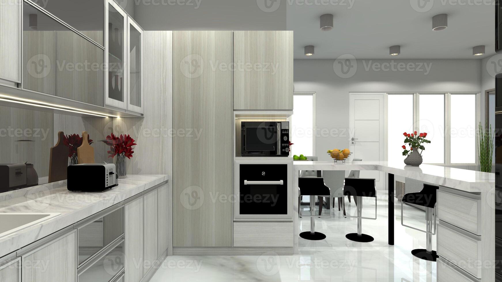 Modern Oven and Microwave Cabinet for Interior Kitchen, 3D Illustration photo