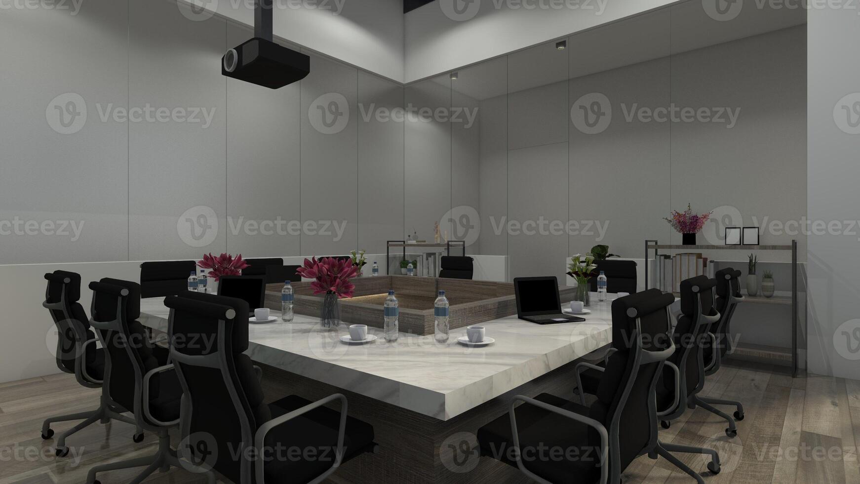 Luxury Marble Desk Cabinet Design for Modern Interior Meeting Room, 3D Illustration photo
