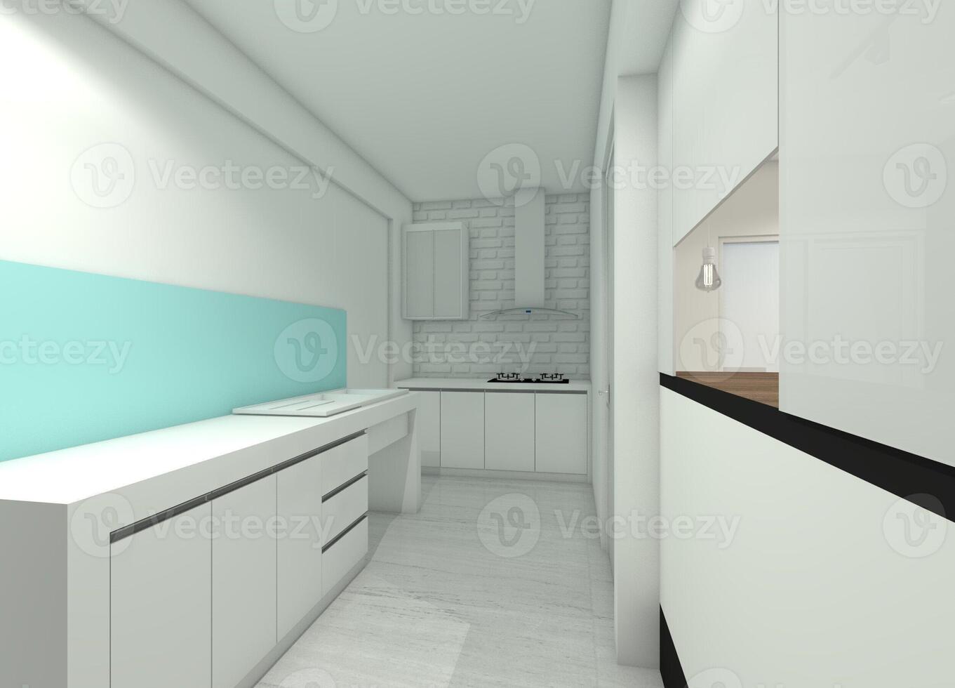 Minimalist Kitchen Concept without Material Furnishing, 3D Illustration photo