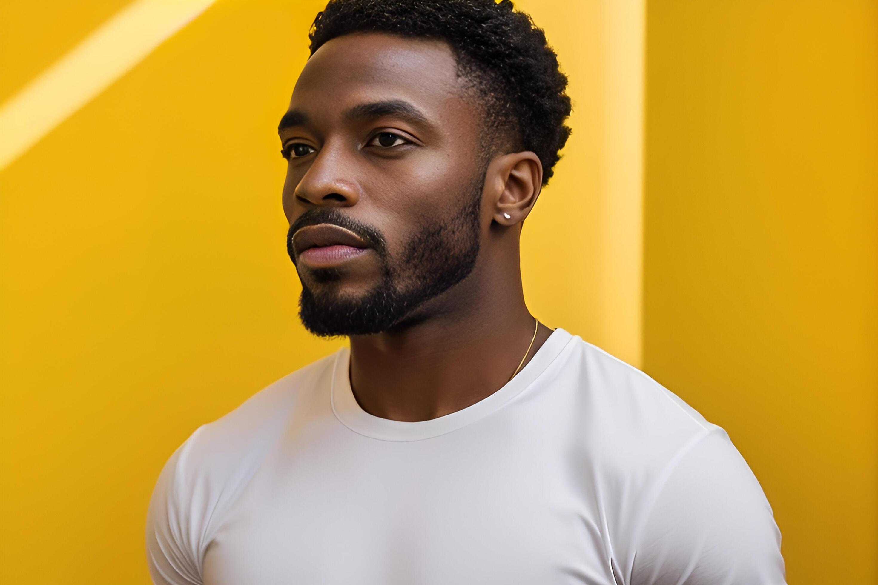 AI generated portrait of a black man side view photo on yellow