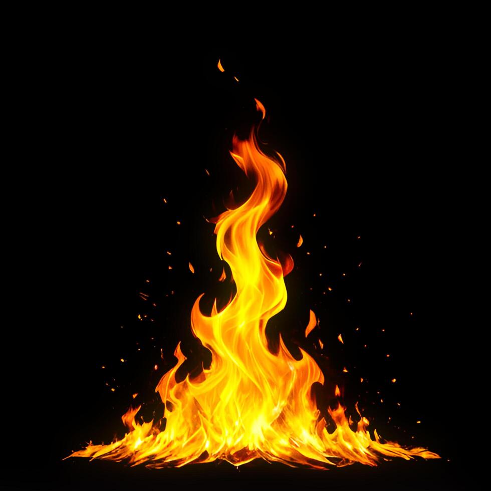 AI generated Fire Overlay Effect On Black Background. photo