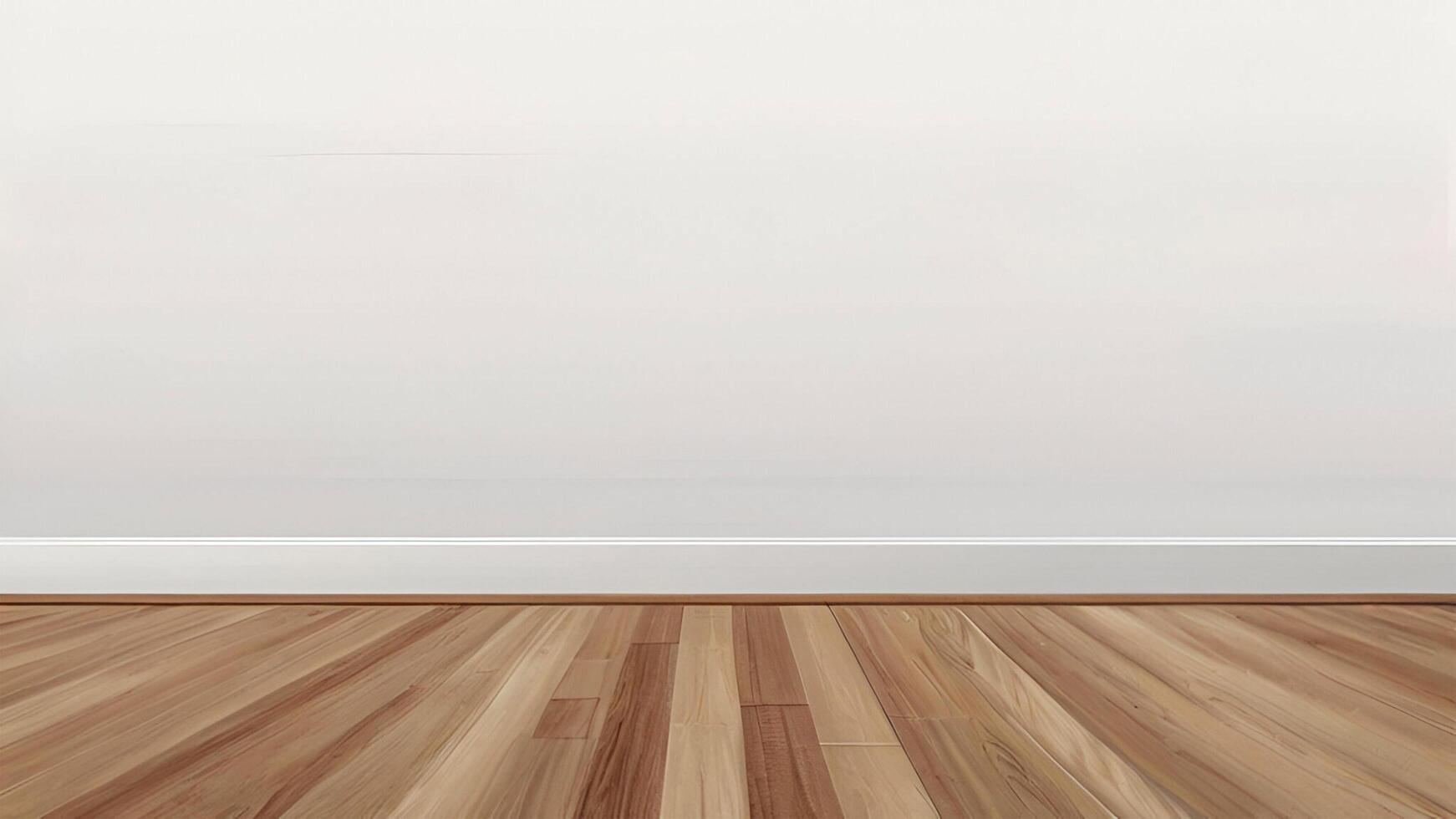 AI generated Empty room wooden floor and white wall background. photo
