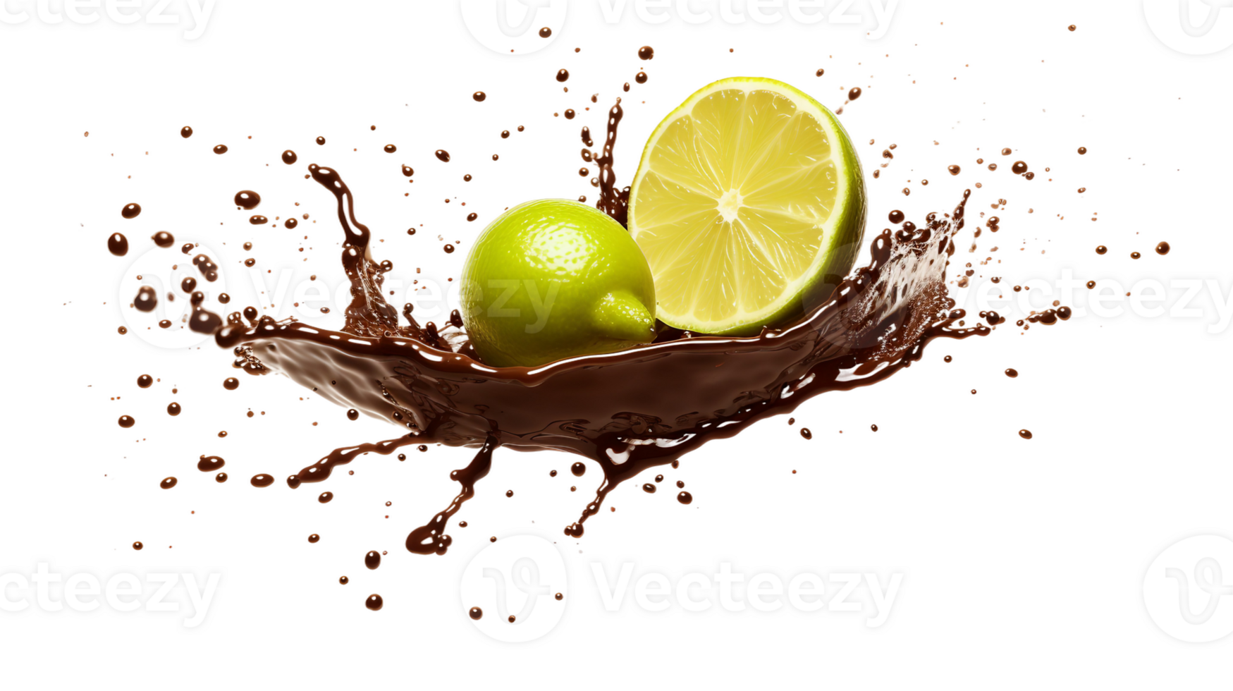 AI generated Chocolate Splashed Lime Isolated on a transparent background png
