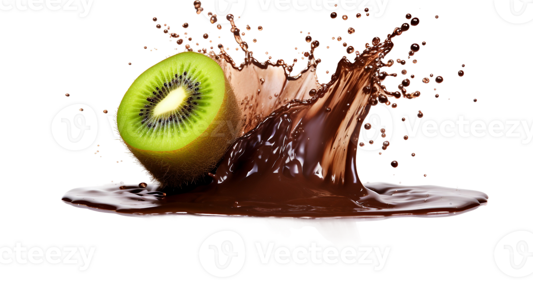 AI generated Chocolate Splashed Kiwi Isolated on a transparent background png