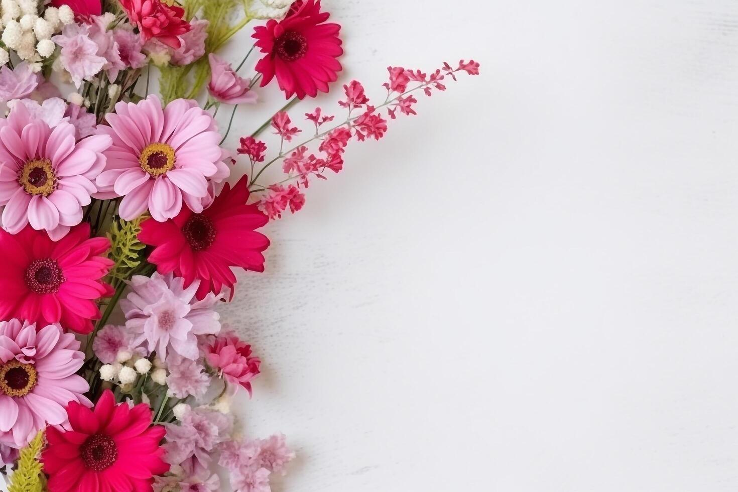 AI generated Beautiful spring pink flowers on white background.Generative Ai. photo