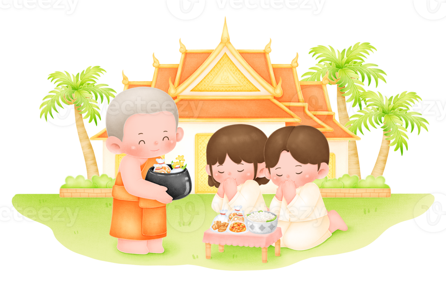 Buddhist make merit cartoon png