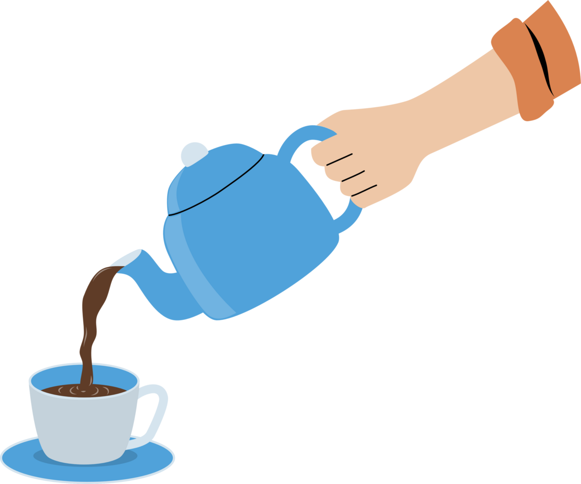 Illustration of pouring tea from a teapot into a cup png