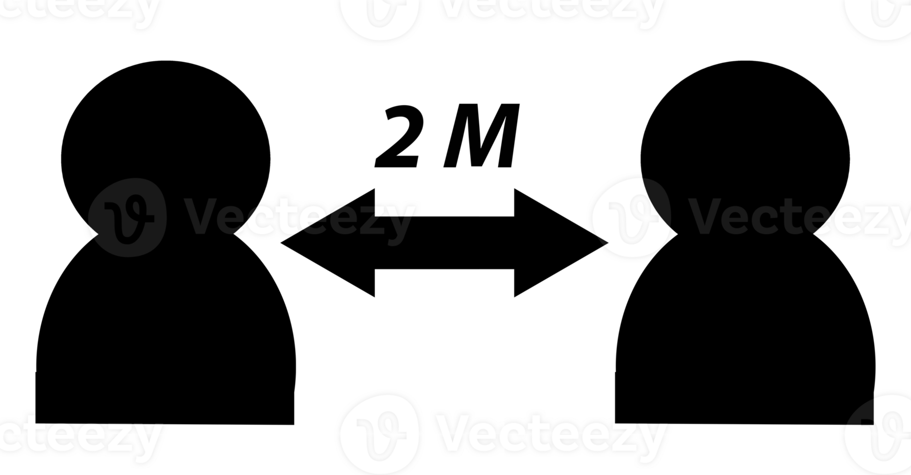 pictogram with transparent background indicating that social distance of 2 meters be maintained between people png