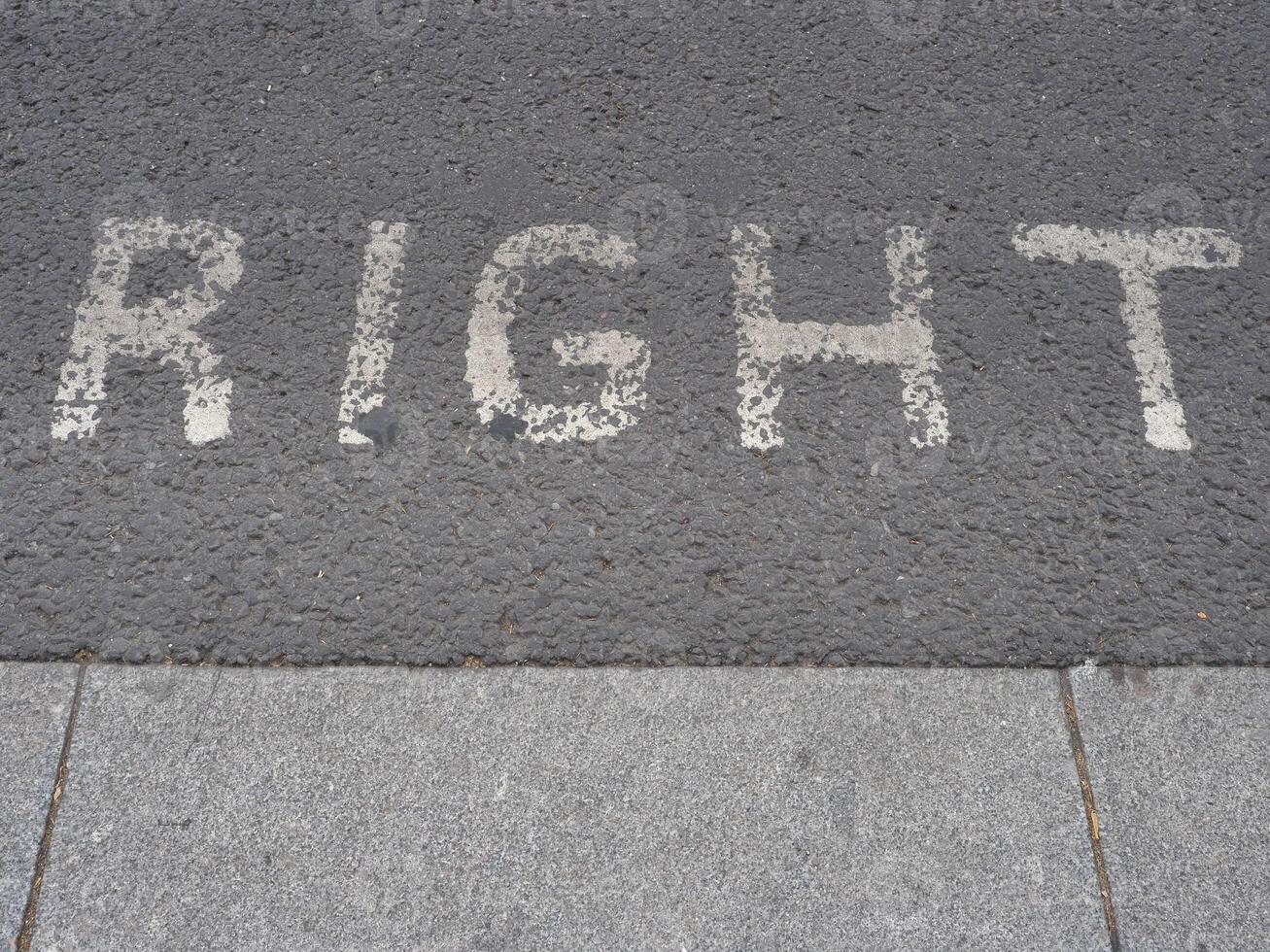 right sign painted on tarmac photo