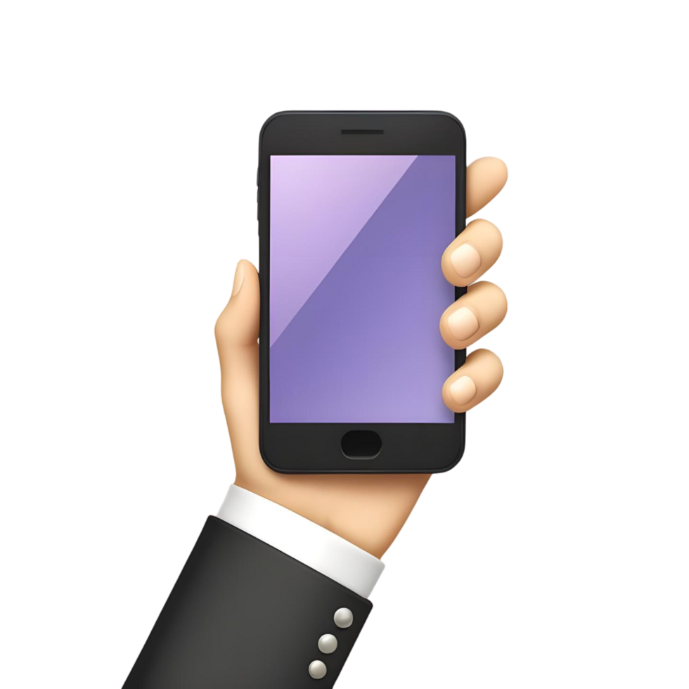 hand holding a smartphone with a purple screen png