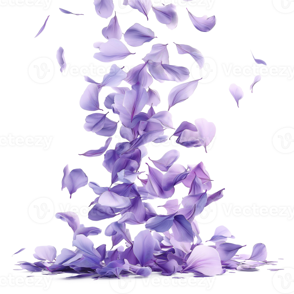 AI generated Flying whirl violet lavender petals in the air, Beautiful flower in nature concept, AI generated, PNG transparent with shadow