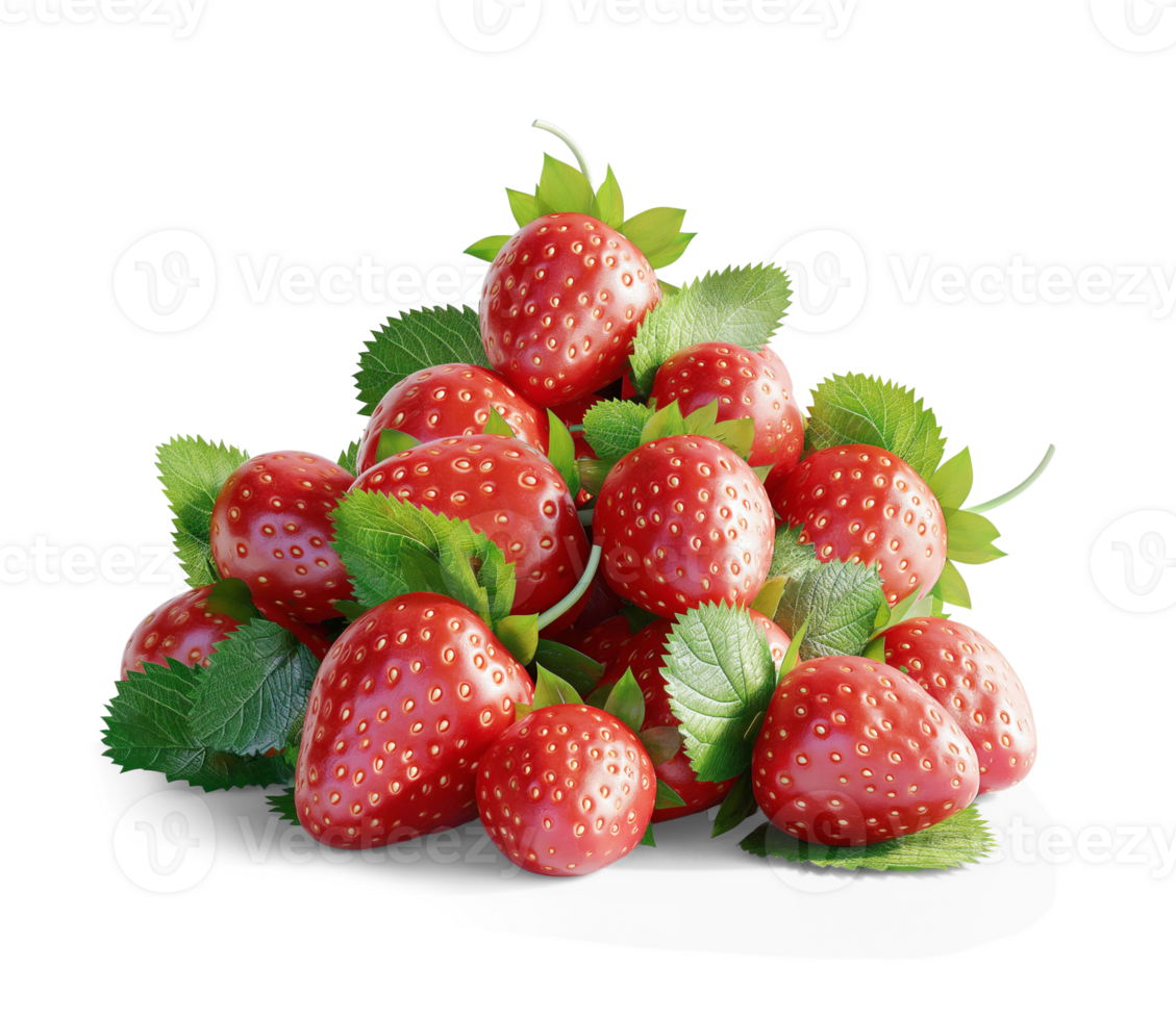 AI generated Strawberries pile on the floor, Healthy organic berry natural ingredients concept, AI generated, PNG transparency with shadow