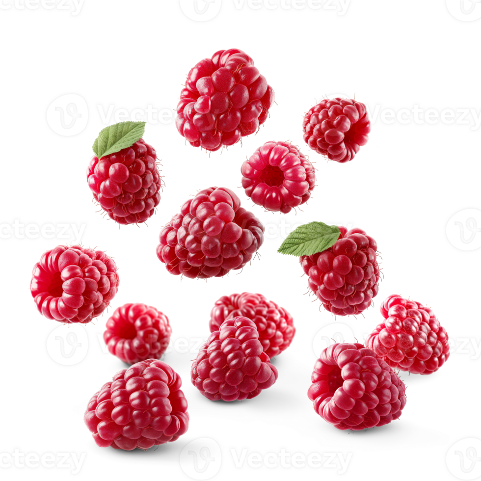 AI generated Fresh Raspberry flying in air, Healthy organic berry natural ingredients concept, AI generated, PNG transparency with shadow