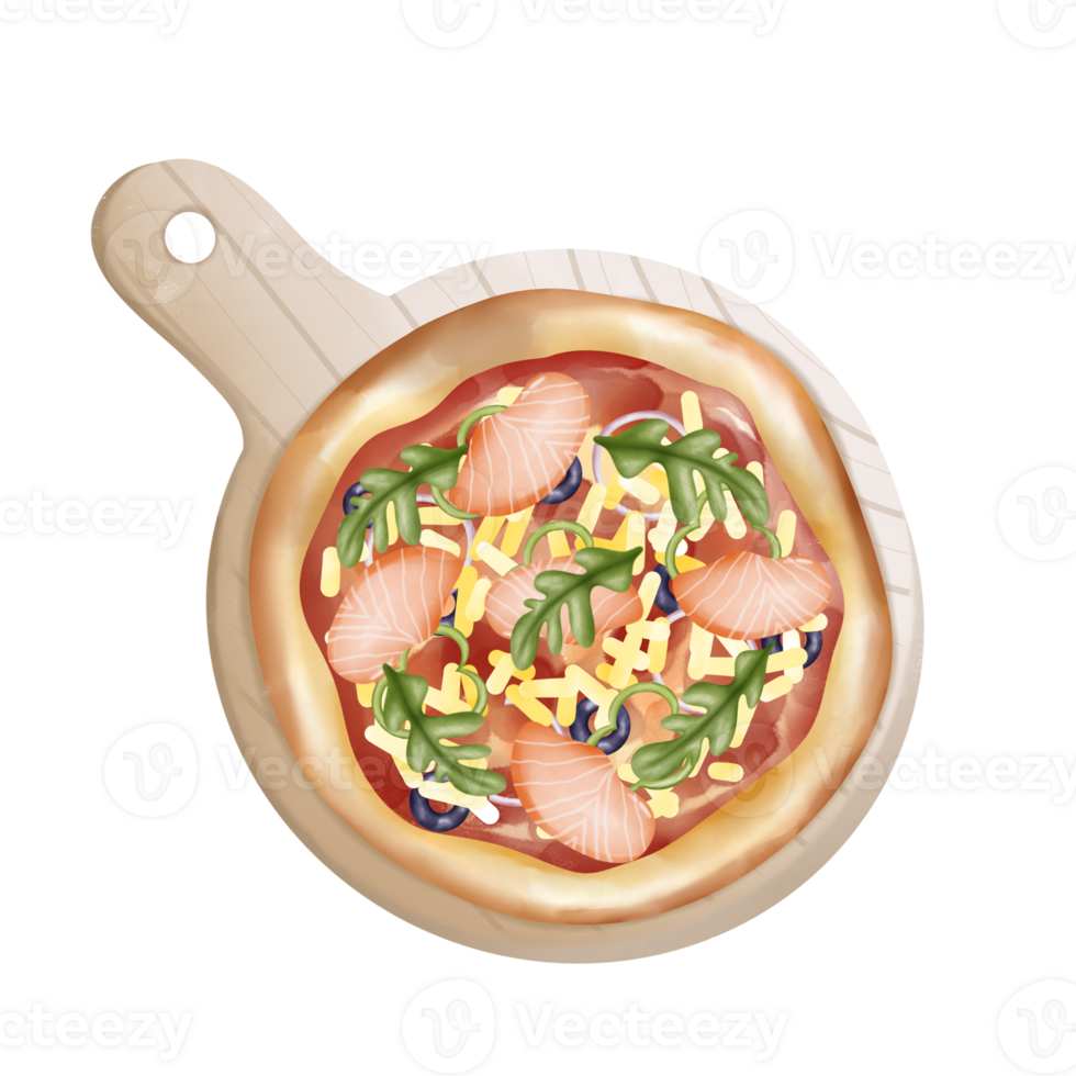 salmon Rocket vegetable  black olives pizza png