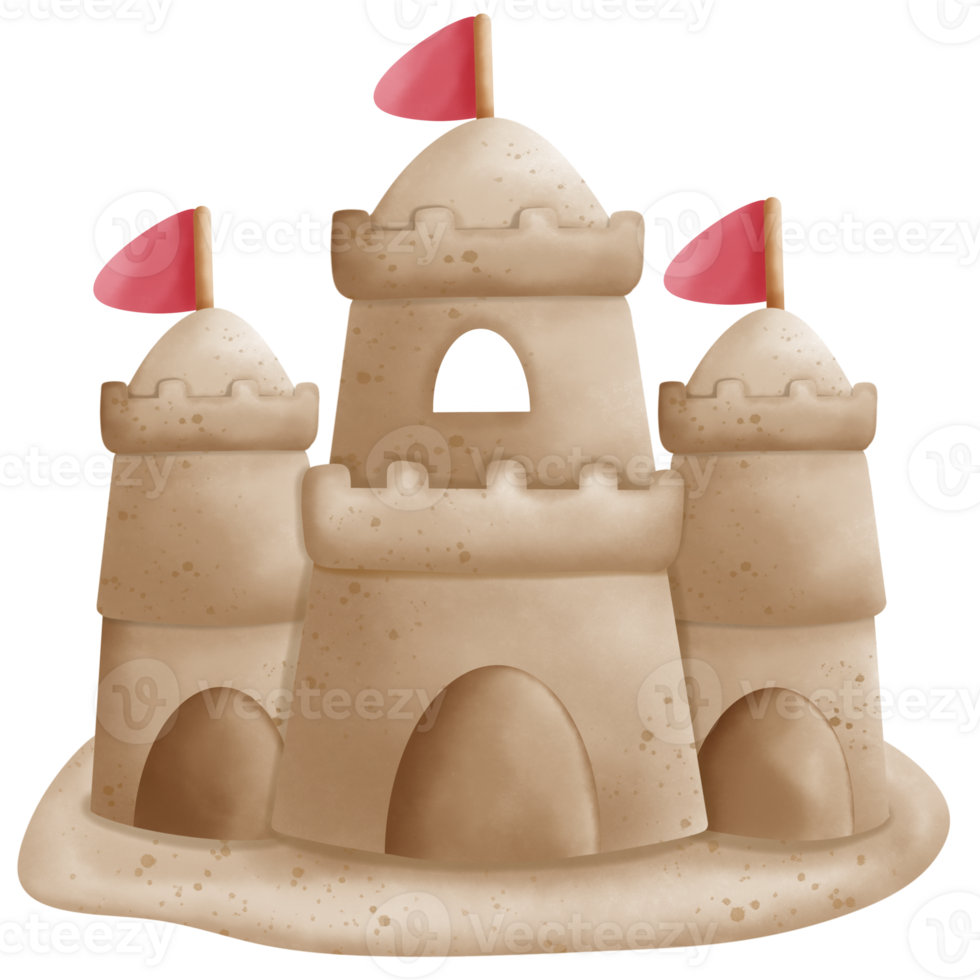 Sand castle and red flag png