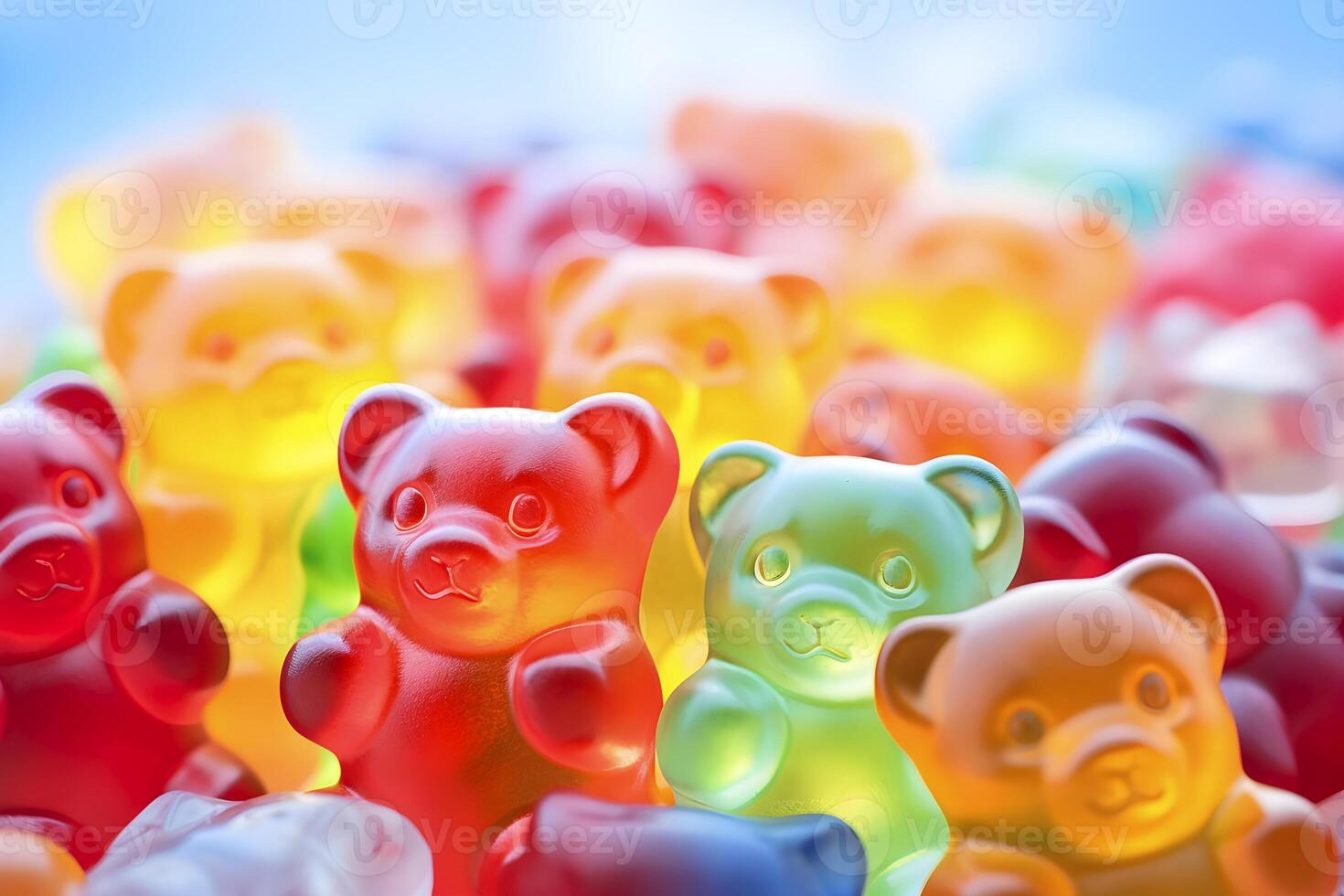 AI generated Close up of colorful jelly bears vitamins. AI generated photo