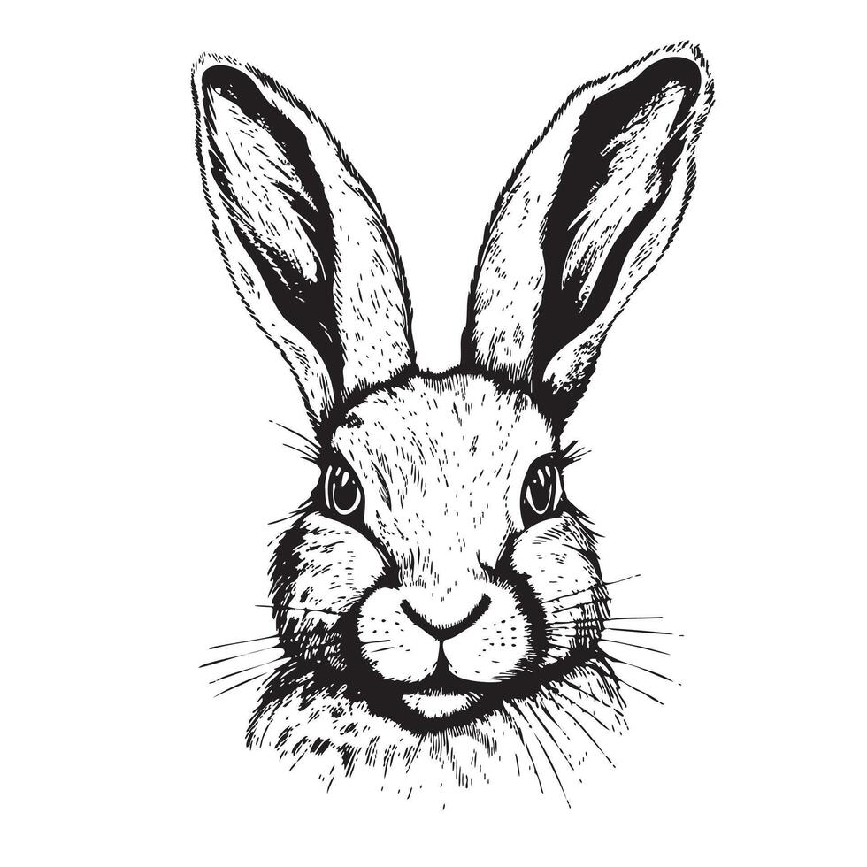 face rabbit portrait, vintage graphic illustration, design for posters and postcard vector
