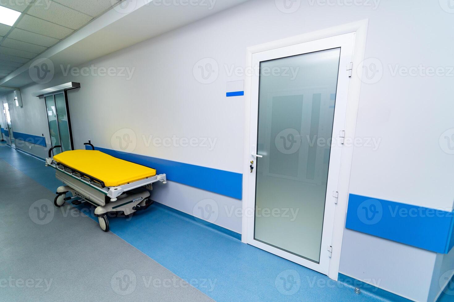 Clinical healthcare corridor with doors in ward. Modern medical interior in hospital. photo