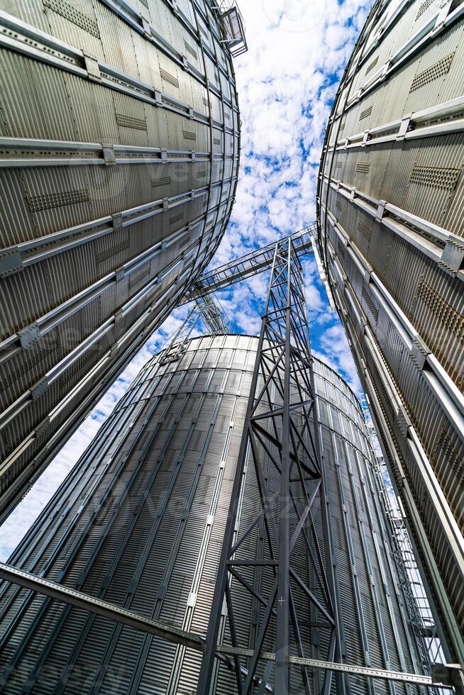 Beautiful view of high technology factory. Combination of grey and blue colors. photo
