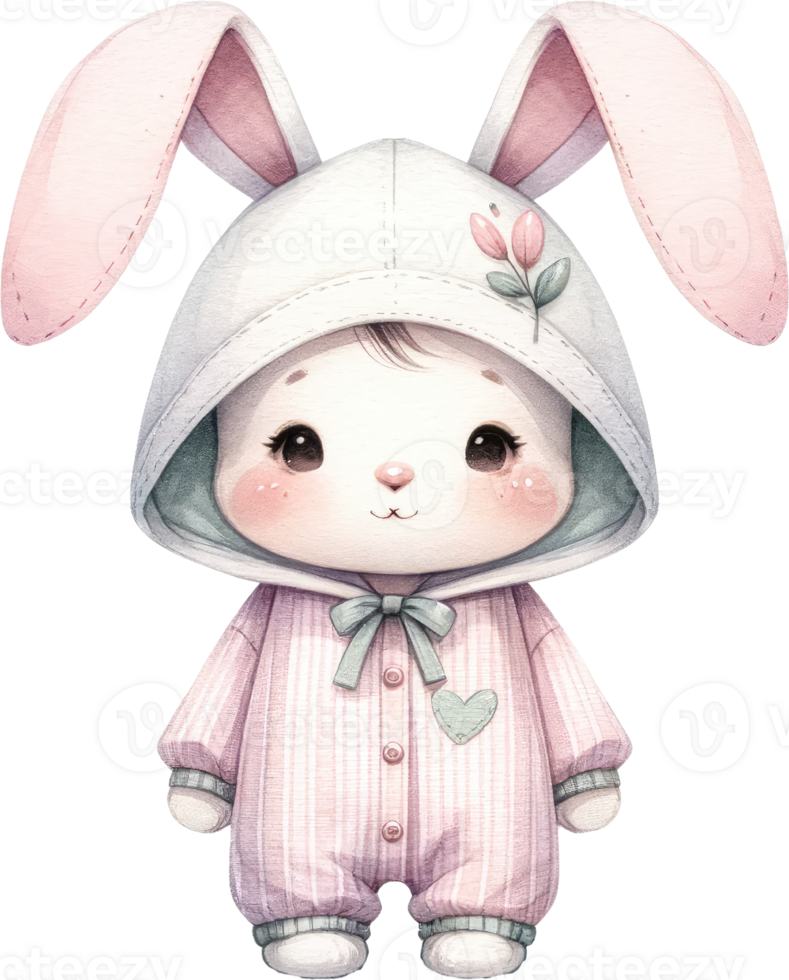 AI generated Cute bunny dressed in a cozy hoodie, showcasing a soft, pastel-themed aesthetic perfect for Easter png