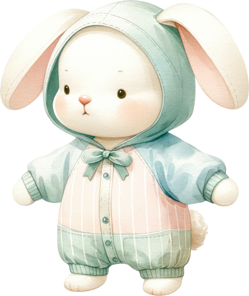 AI generated Cute bunny dressed in a cozy hoodie, showcasing a soft, pastel-themed aesthetic perfect for Easter png