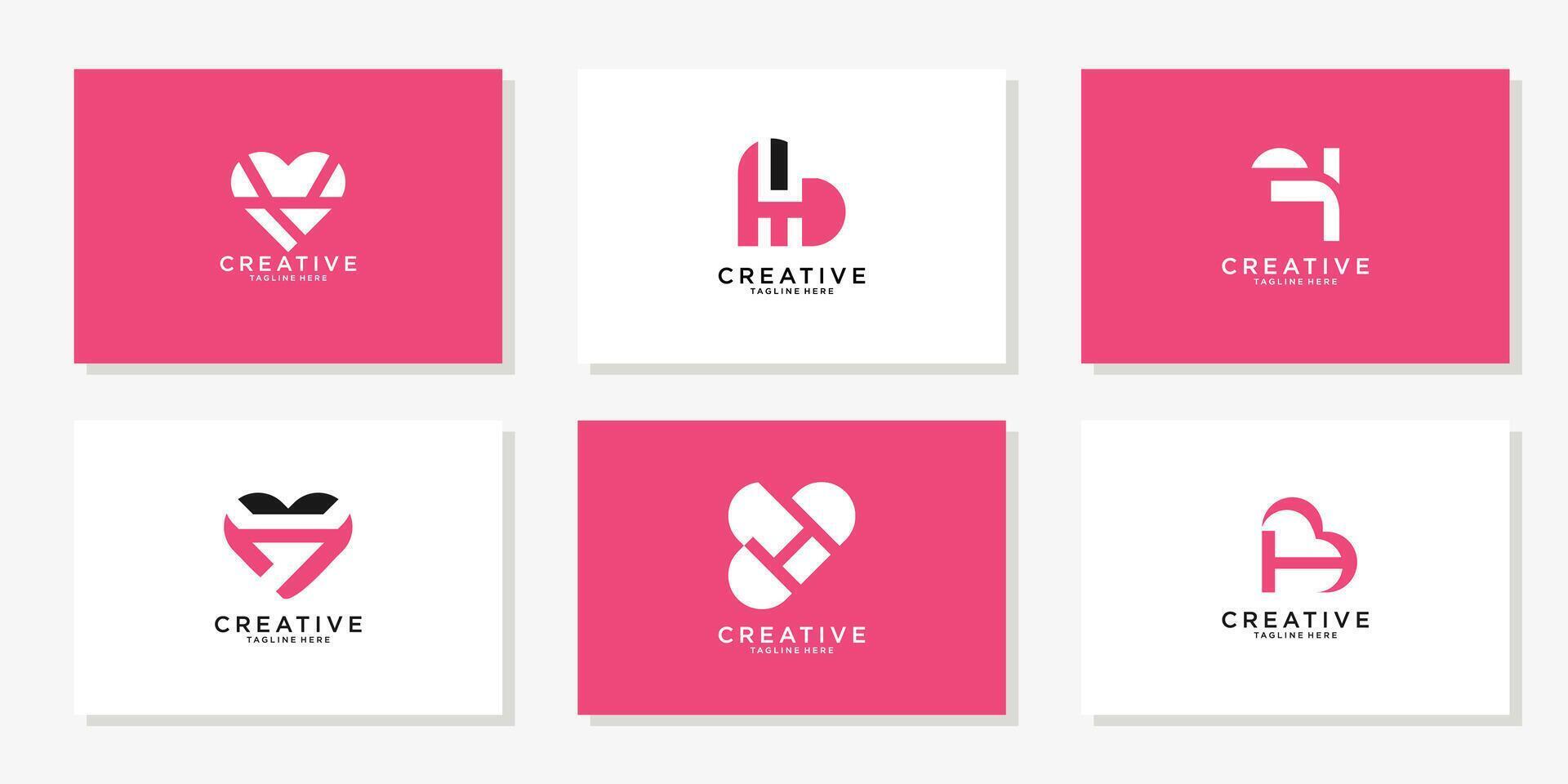 Letter H heart love collection logo design inspiration vector