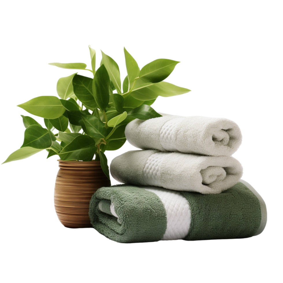 AI generated Stack clean bath towels beautifully and neatly folded in bathroom png