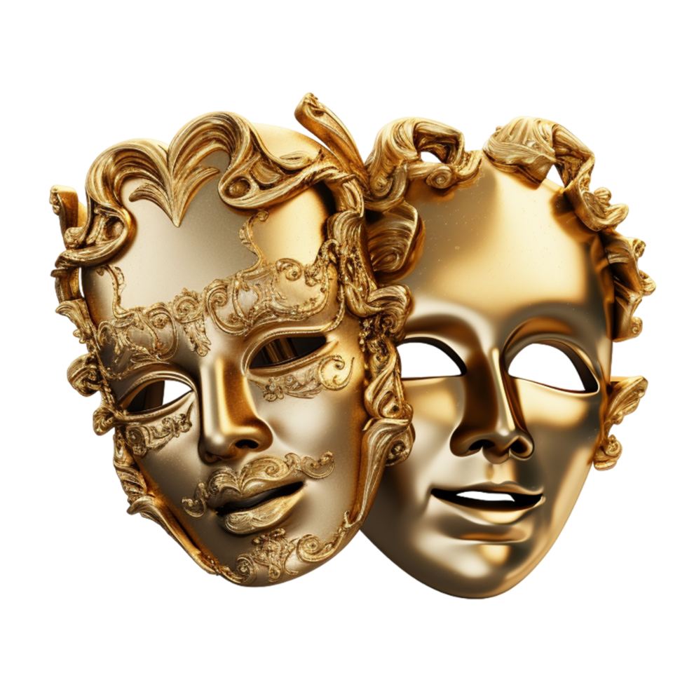 AI generated Gold theatre masks png