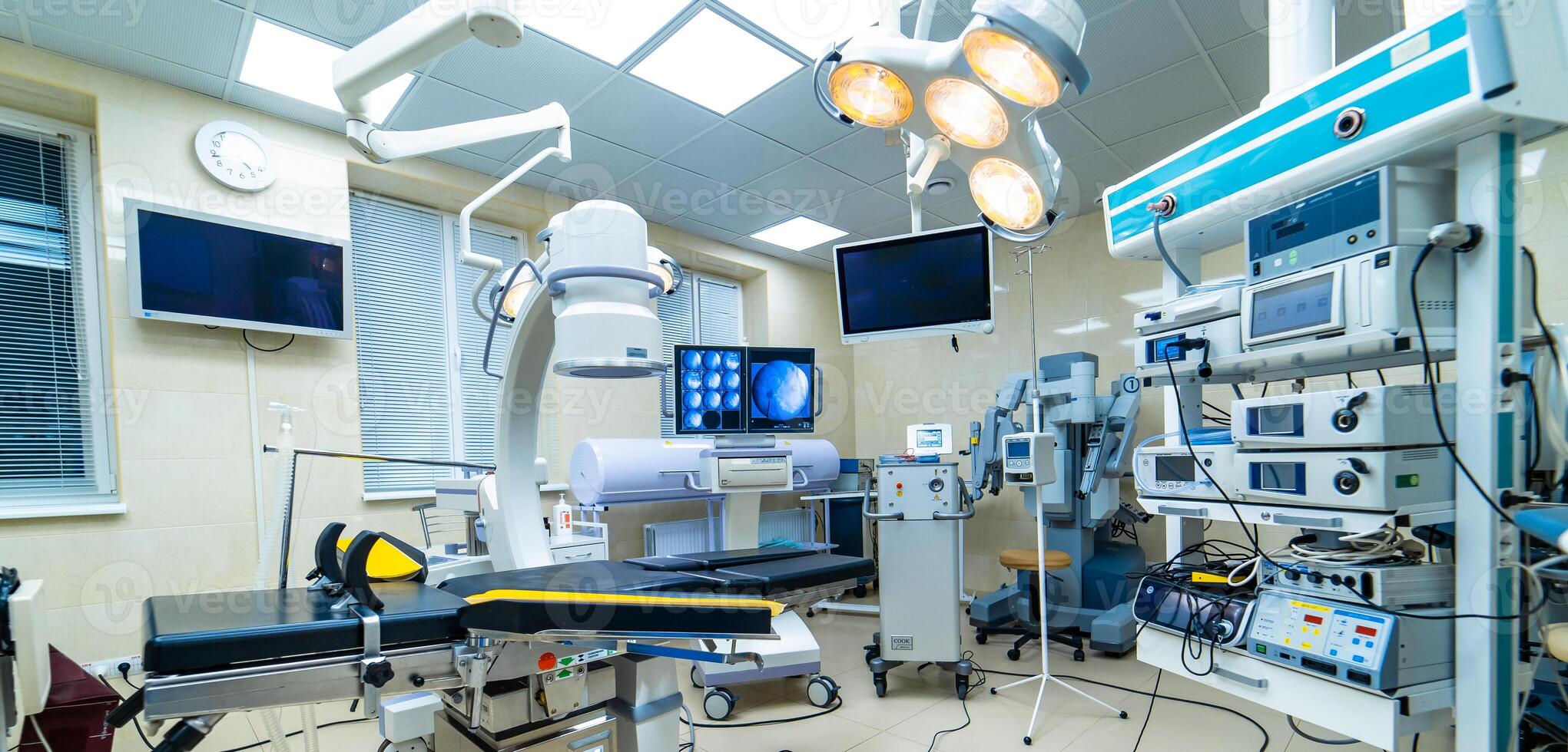 Surgery equipment and instruments in surgery operation room. instruments for microsurgery. Modern operating theatre. photo
