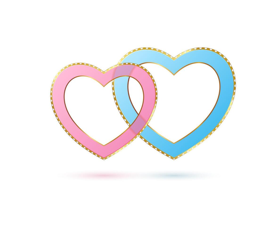 Two lovers transparent hearts isolated on a white background. Happy Valentine's Day. Vector illustration.