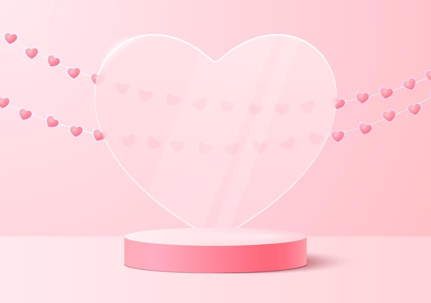 Background for women's holidays. Transparent heart on a light pink background with a garland of hearts. Vector illustration.