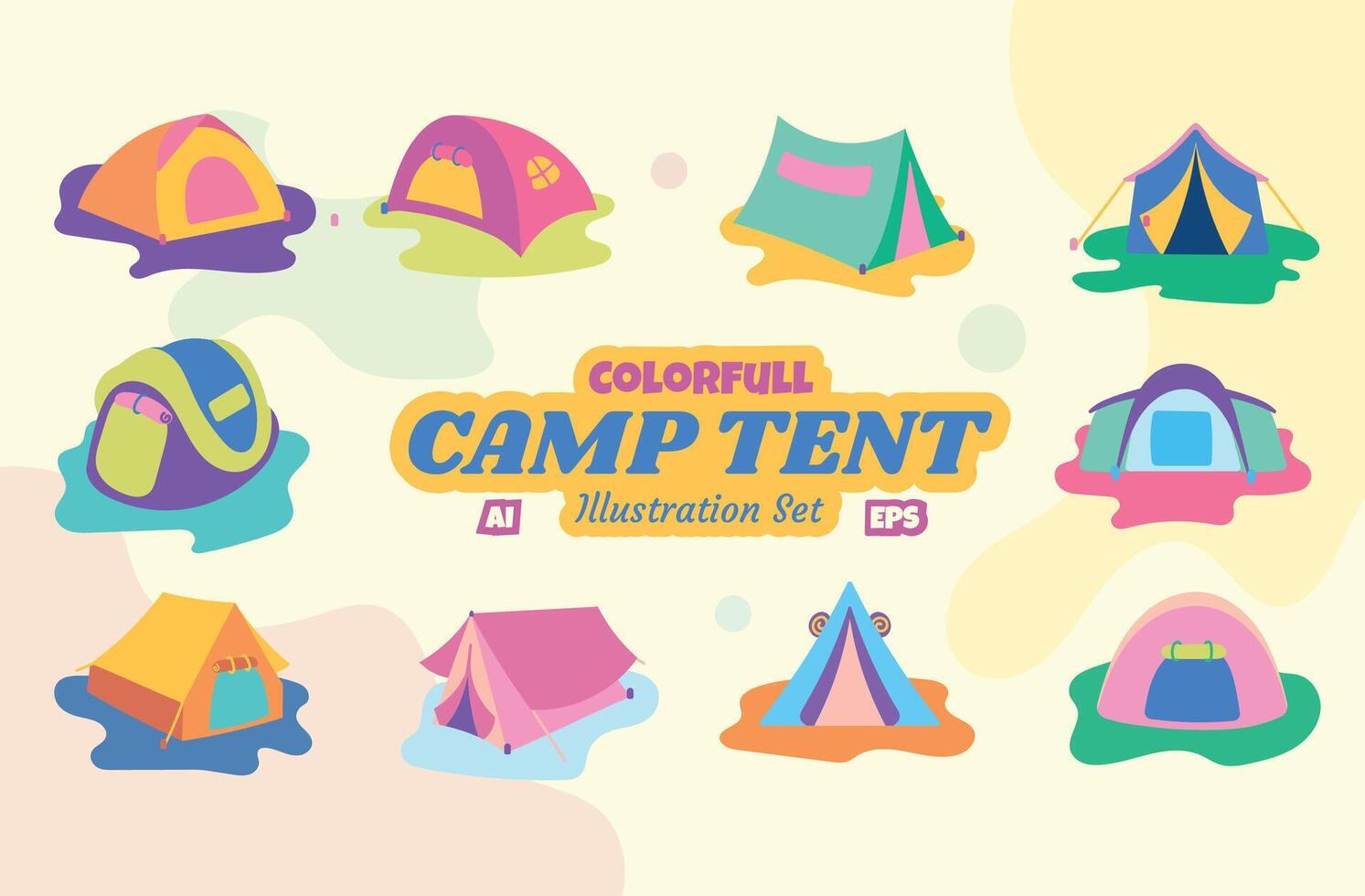 Colorful Camp Tent Illustration Vector Set