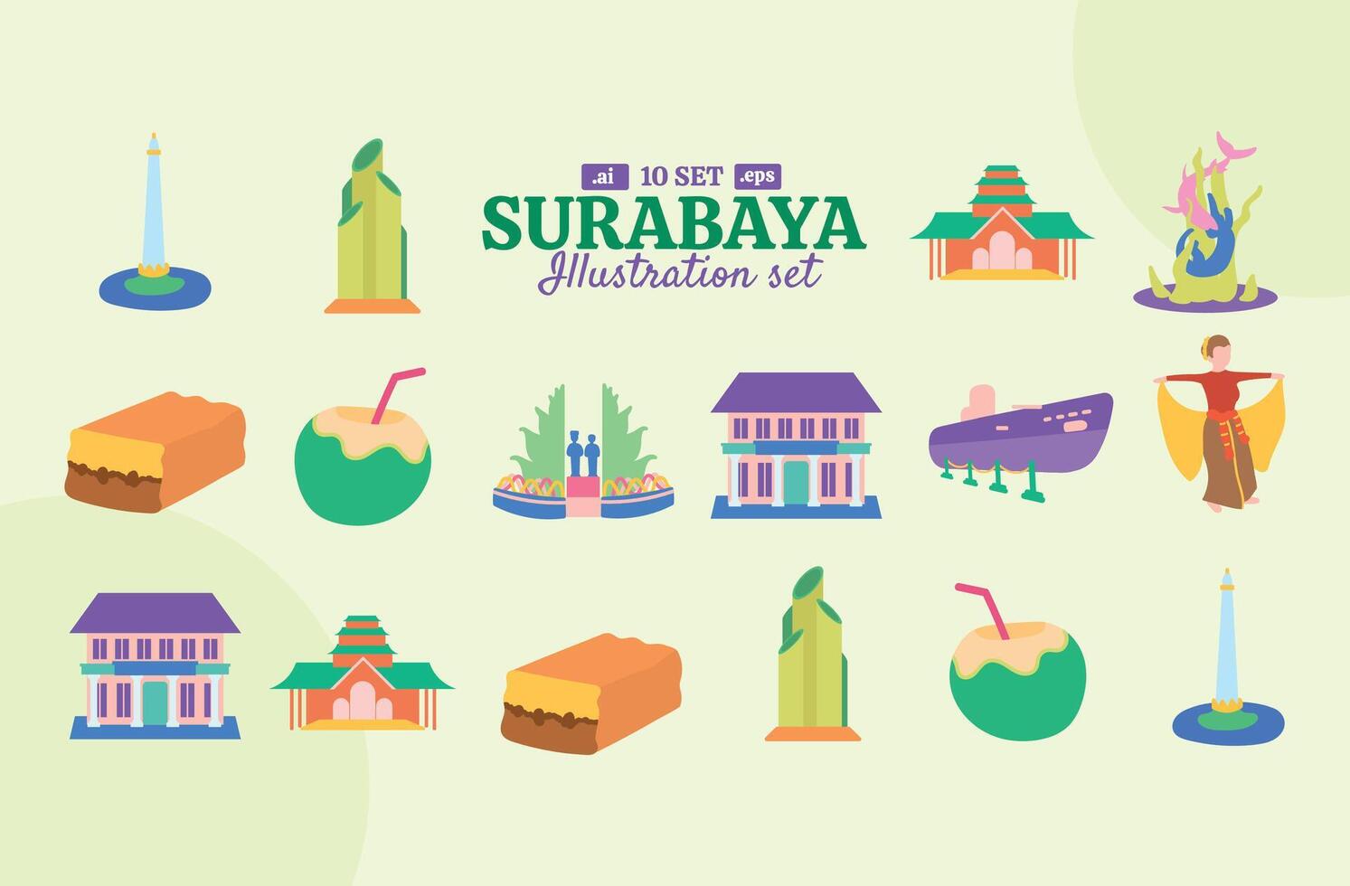 Surabaya Icon Illustration Vector Set
