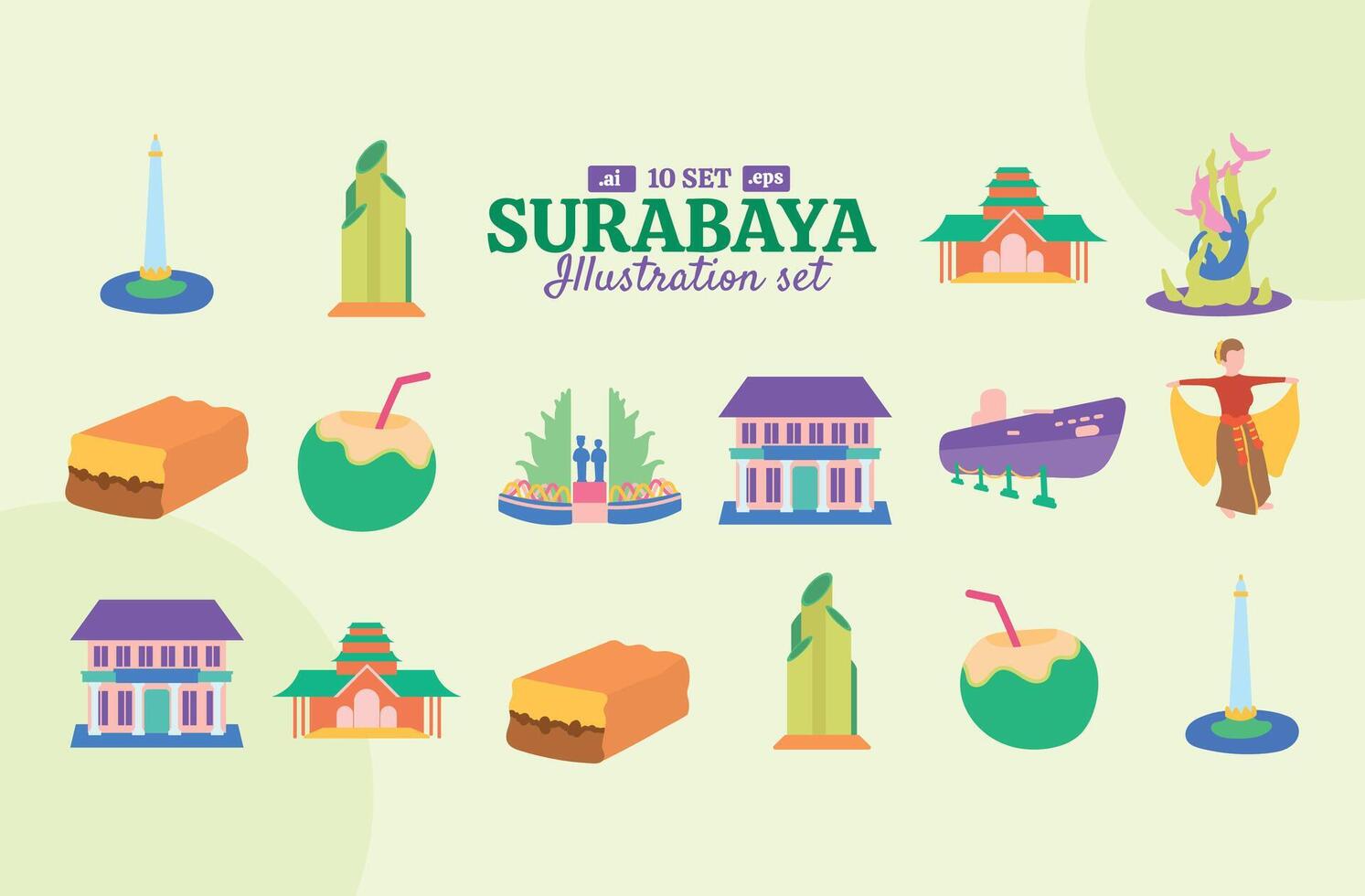 surabaya icono ilustración vector conjunto