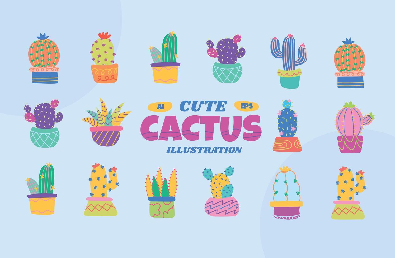 linda cactus ilustración vector conjunto