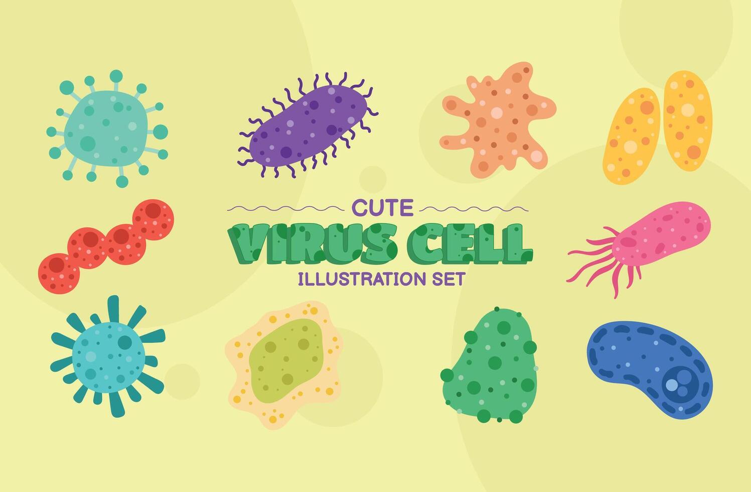 Cute Virus Cell Illustration Vector Set