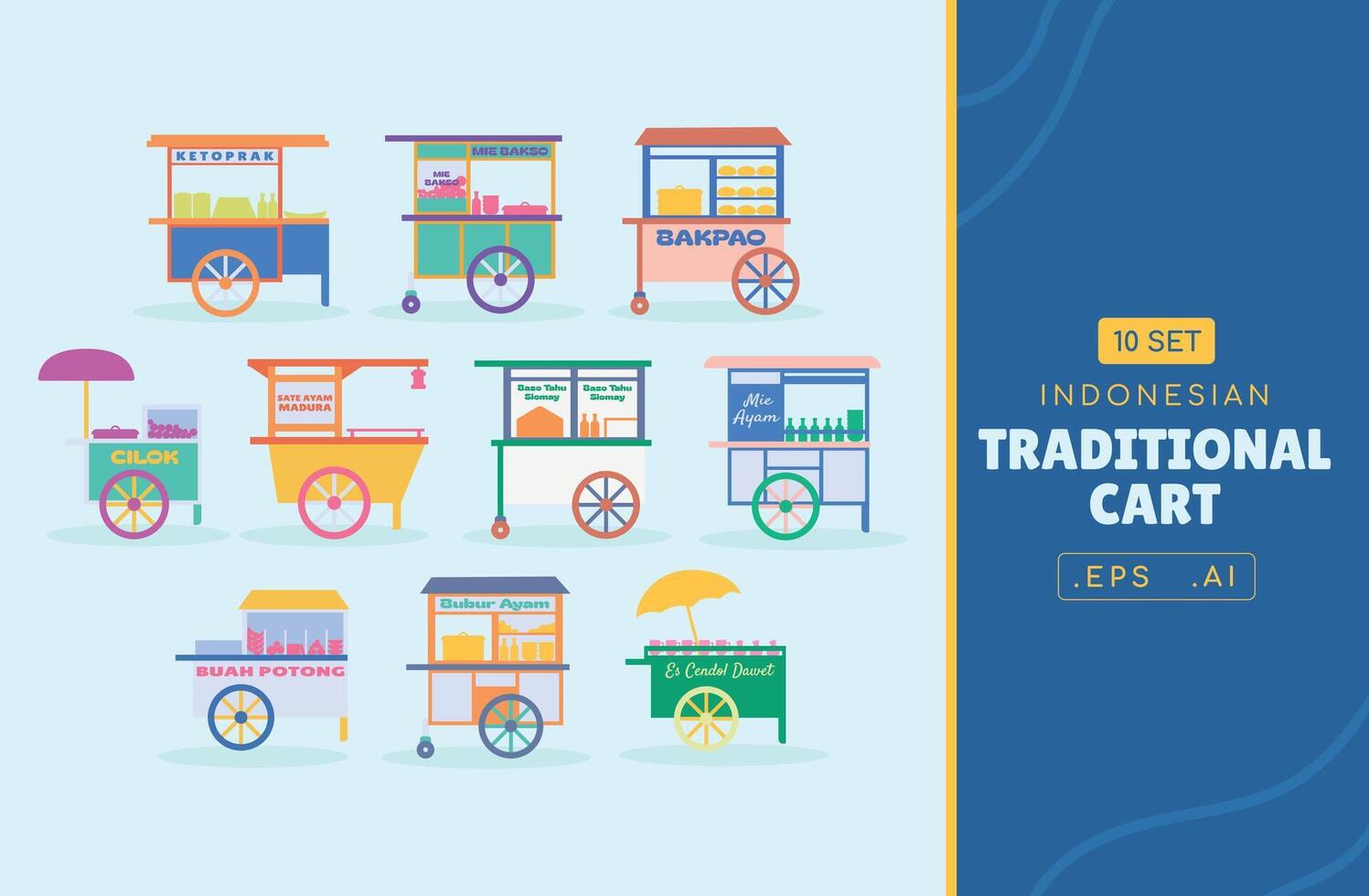 Indonesian Traditional Cart Illustration Vector Set