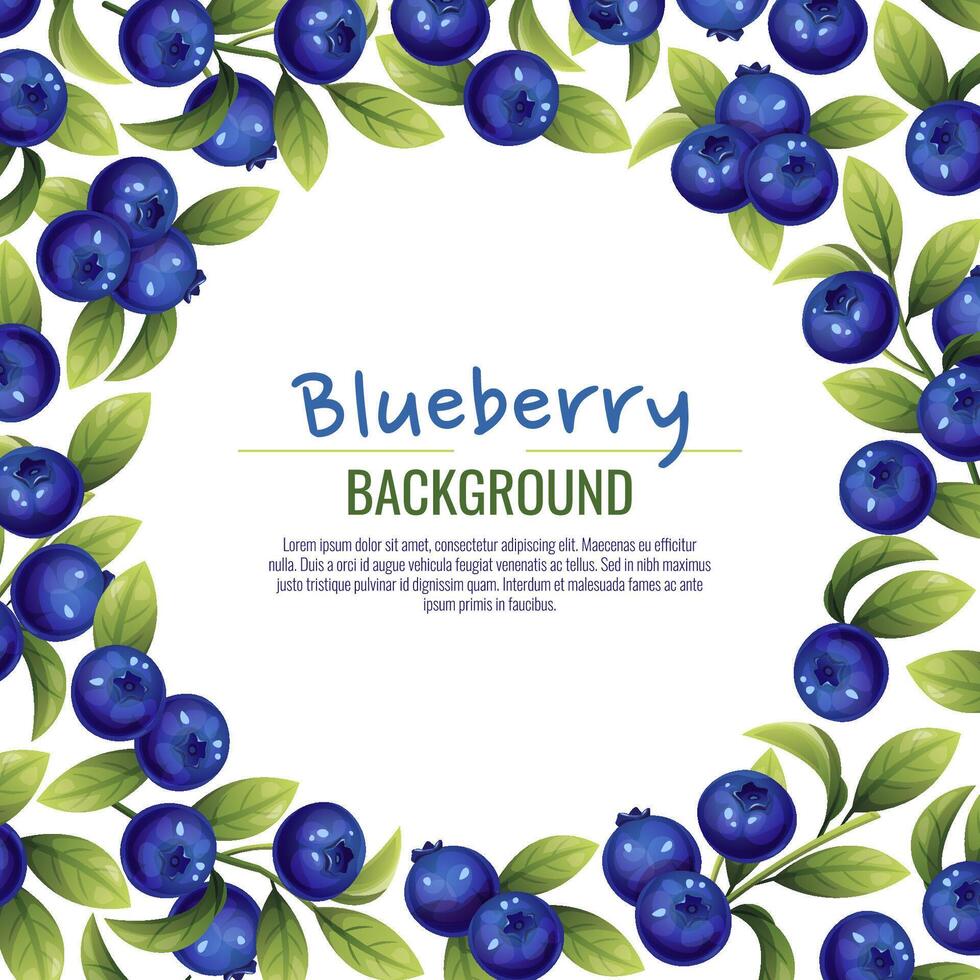 Card design with blueberries and green leaves. Frame, background with wild berries. vector
