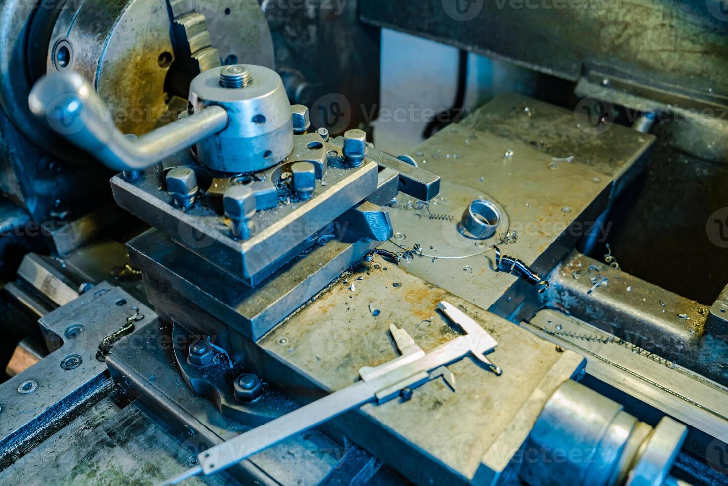 one of the parts of the lathe for metal in production. Close-up photo