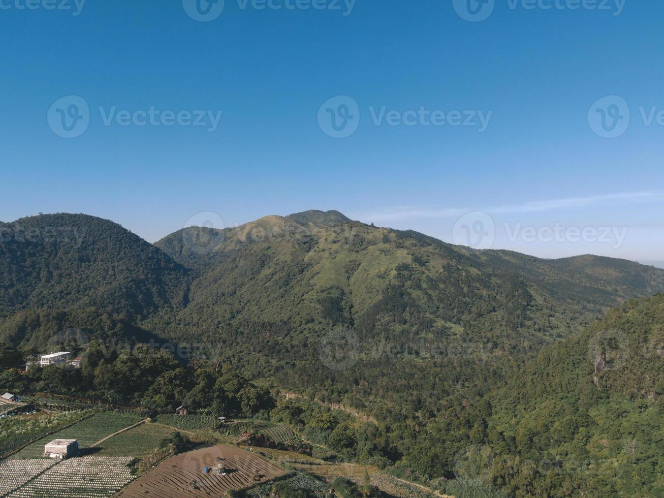 Aerial view peak of Lawu Mountain Indonesia with clear sky in the morning photo