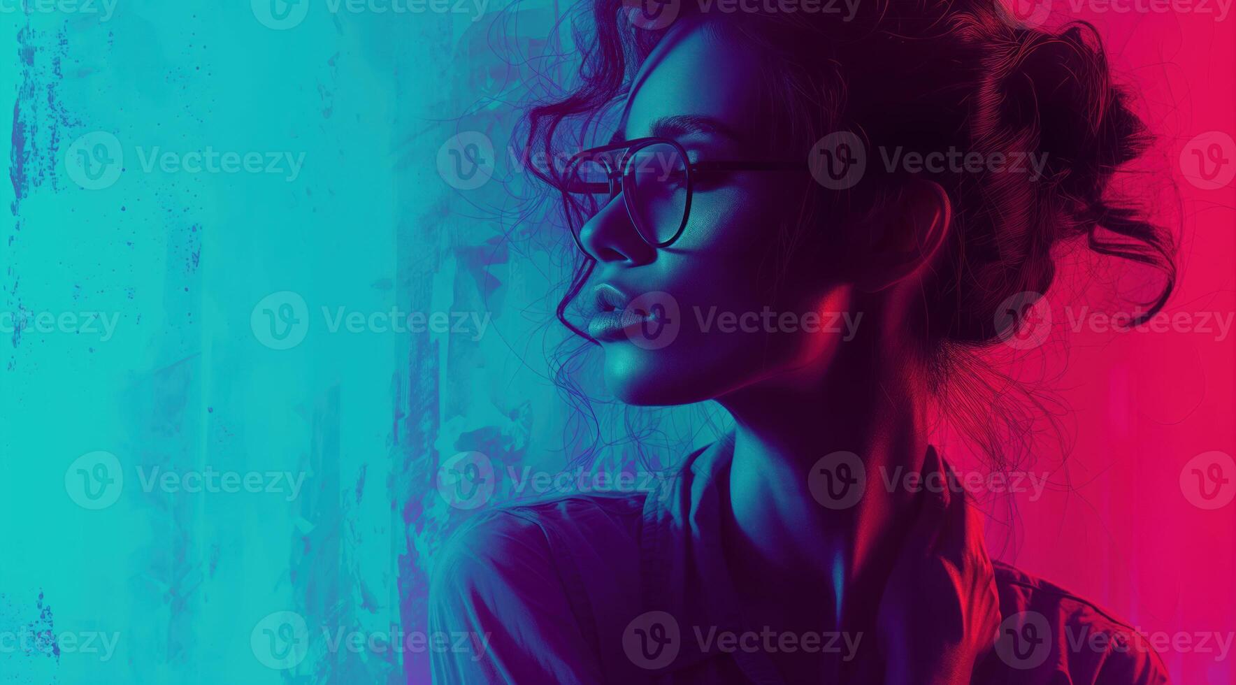 AI generated Graphic of a girl with depression in the style of color-blocked shapes photo