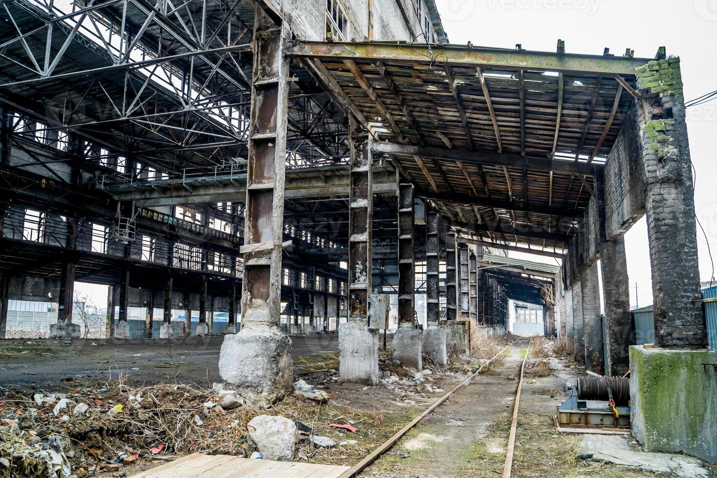 Destroyed factory. Old industrial building for demolition photo