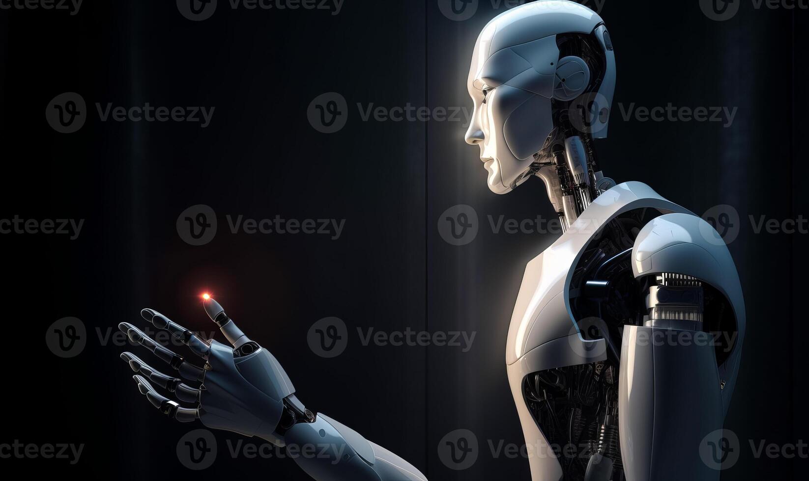 AI Generated Robot holds lit cigarette in its hand. photo