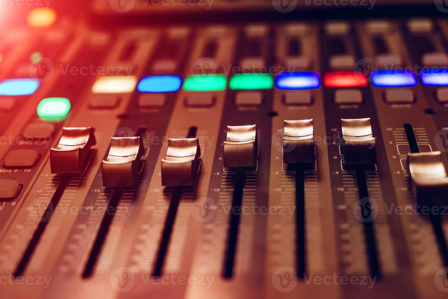 Control panel of studio mixer. Sound photo