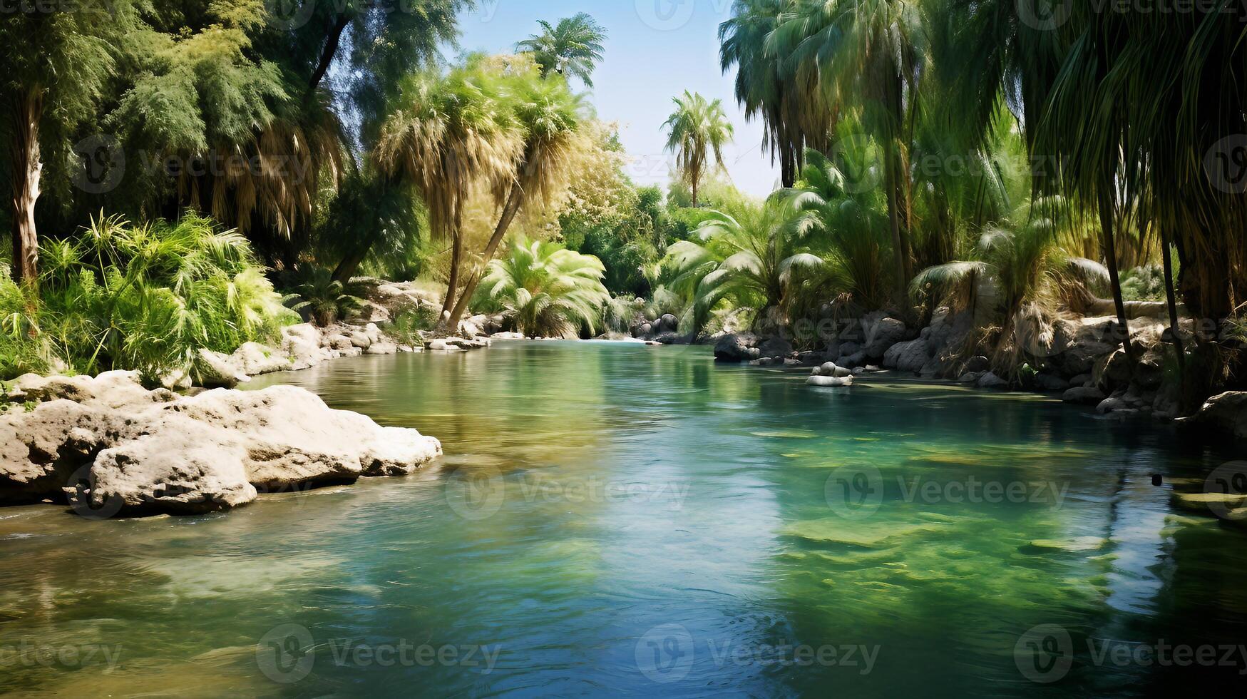 ai generado entre el feliz aguas de el Jordán río foto